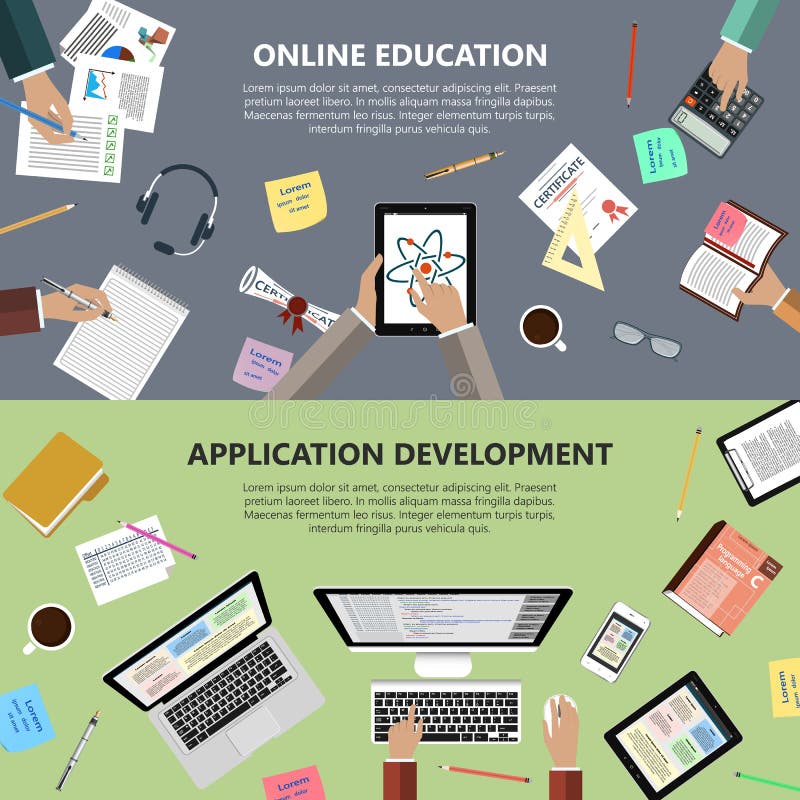 Online edukaci i app rozwoju pojęcie royalty ilustracja