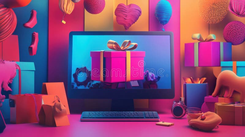 Online-Einkauf für Geschenke am virtuellen Montag stock abbildung