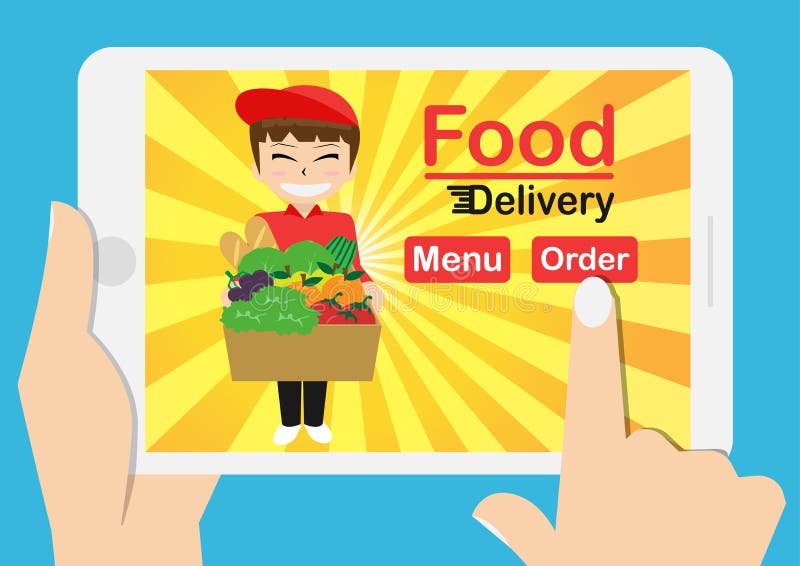 Online food stock vector. Illustration of hands, order - 78651155