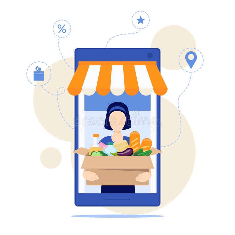 Online Food Delivery Service. Fast Delivery on Mobile Stock Vector Illustration of company