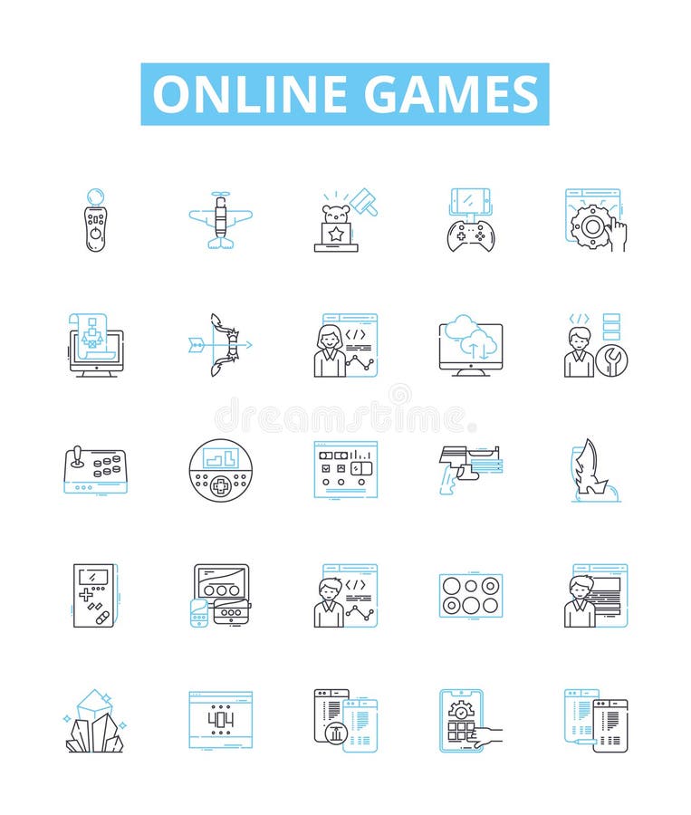 Online games line icons and signs Royalty Free Vector Image