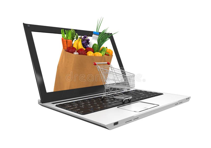 Online Grocery Shopping Illustration vector illustration