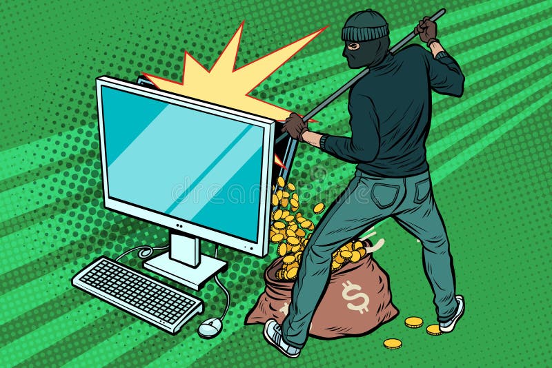 Online hacker steals dollar money from computer vector illustration Online hacker steals dollar money from computer vector illustration