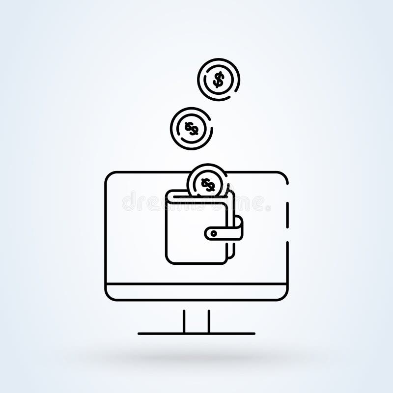 Online income money in electronic wallet sign line icon or logo. computer networks, Internet-based method concept. Online payment royalty free illustration
