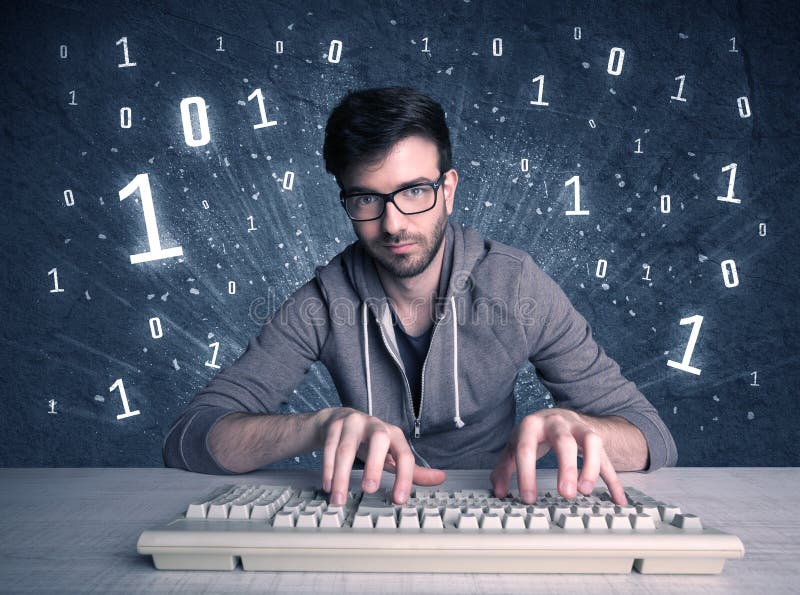 Online Intruder Geek Guy Hacking Codes Stock Photo Image of hacker