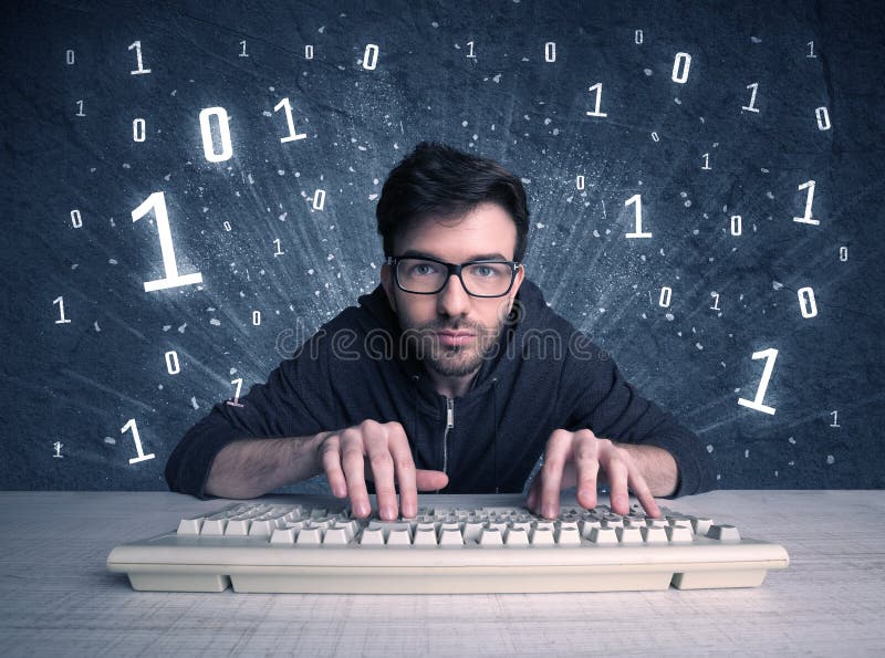 Online Intruder Geek Guy Hacking Codes Stock Image Image of coding