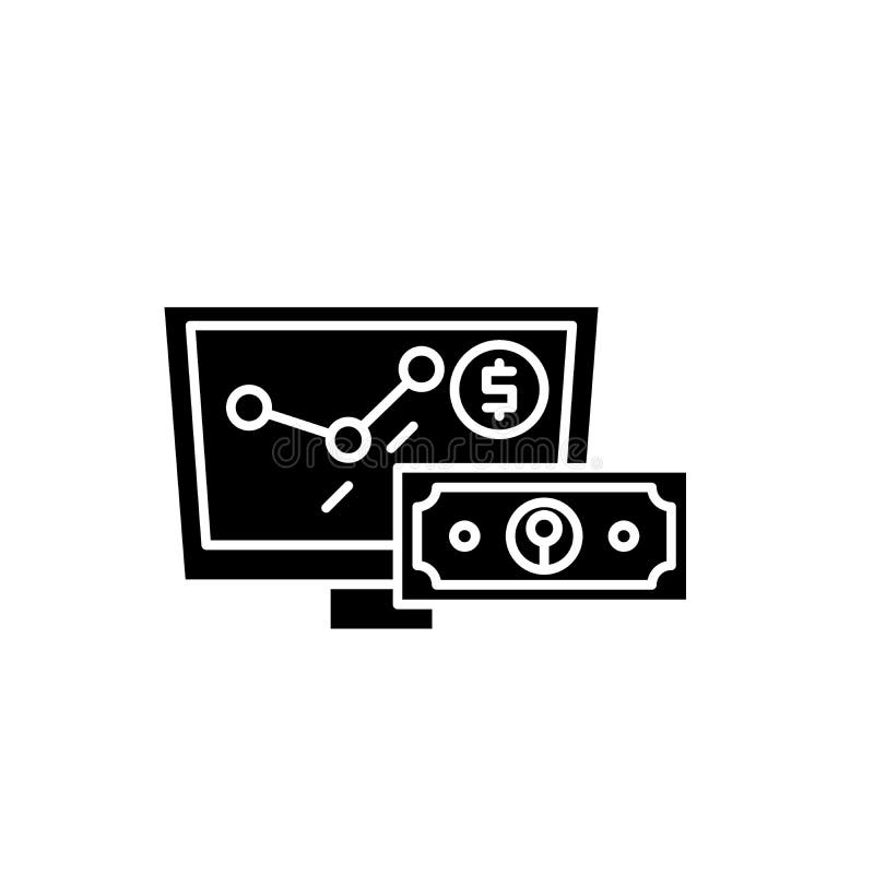 Online investing black icon, vector sign on isolated background. Online investing concept symbol, illustration royalty free illustration Online investing black icon, vector sign on isolated background. Online investing concept symbol, illustration royalty free illustration