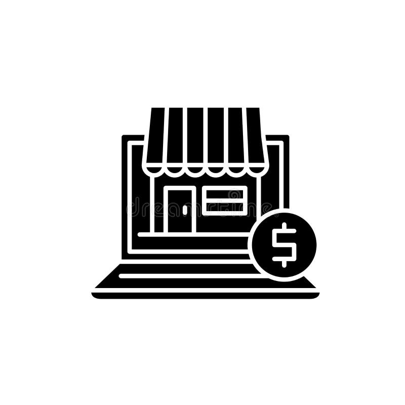 Online-kommerssvartsymbol, vektortecken på isolerad bakgrund Online-kommersbegreppssymbol, illustration stock illustrationer Online-kommerssvartsymbol, vektortecken på isolerad bakgrund Online-kommersbegreppssymbol, illustration stock illustrationer