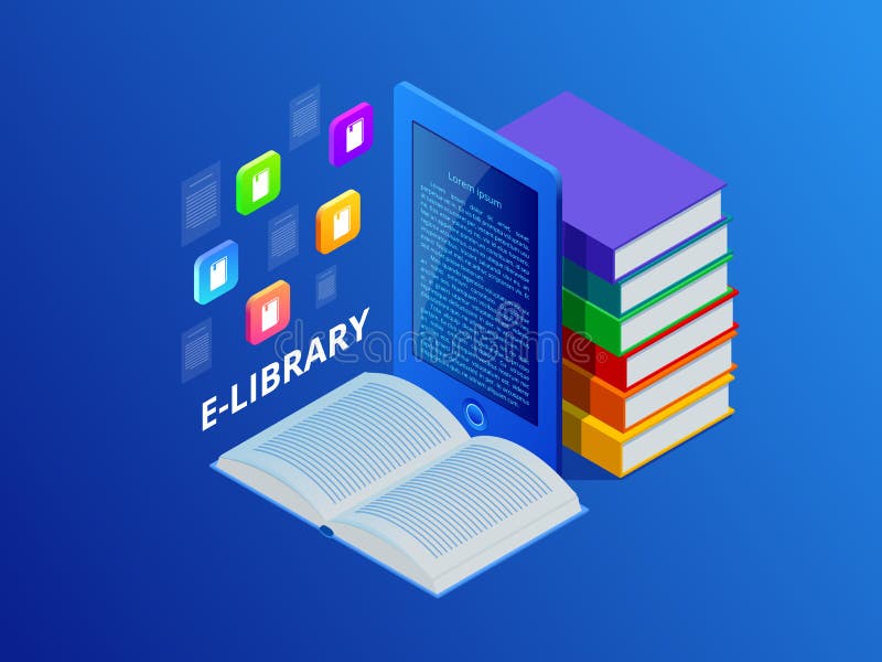 Online Learn or E-book library. Laptop computer with library books. Innovative education and technology. Vector illustration