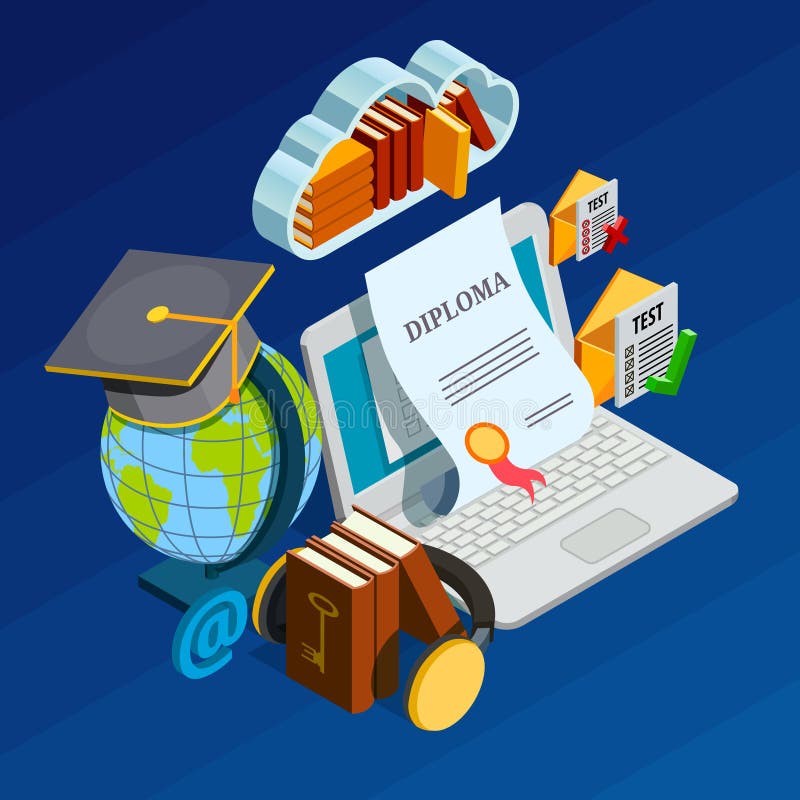 Online Learning Isometric Concept stock illustration