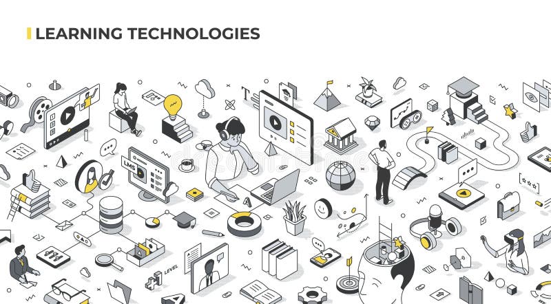 Online Learning Technologies Isometric Illustration stock illustration