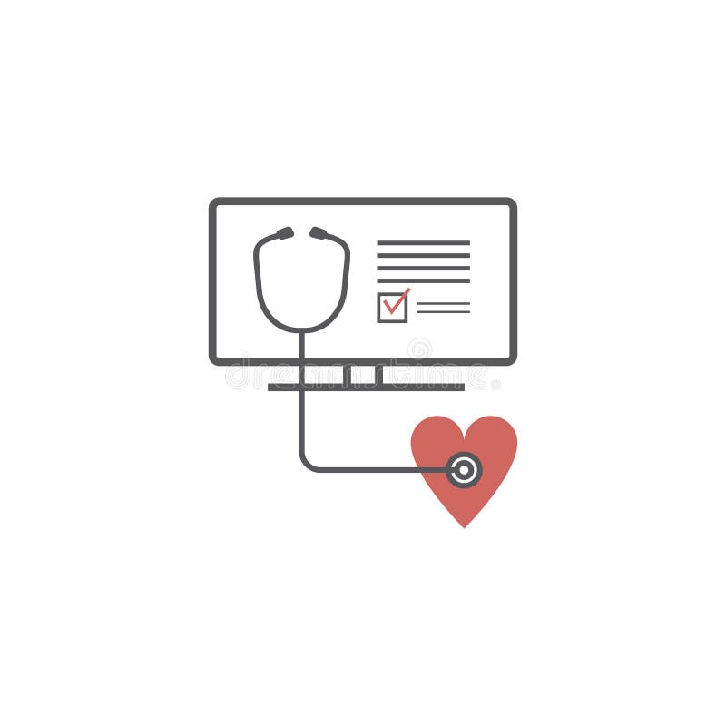 Online medicine line icon. Computer with Phonendoscope. Vector signs for web graphics vector illustration Online medicine line icon. Computer with Phonendoscope. Vector signs for web graphics vector illustration