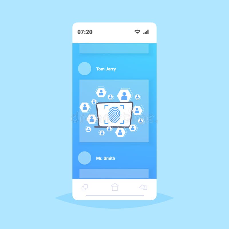 Online mobile application biometric fingerprint security data protection access future computer technology user royalty free illustration Online mobile application biometric fingerprint security data protection access future computer technology user royalty free illustration