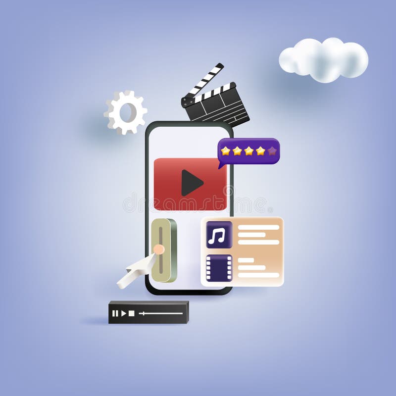 Online Multimedia Player Smartphone Interface Vector Template Stock