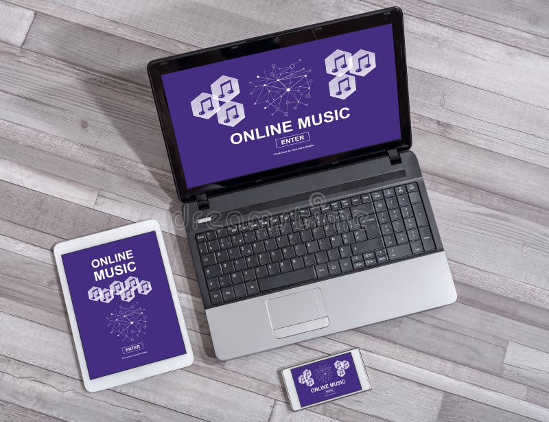 Online Music Concept on Different Devices Stock Image Image of