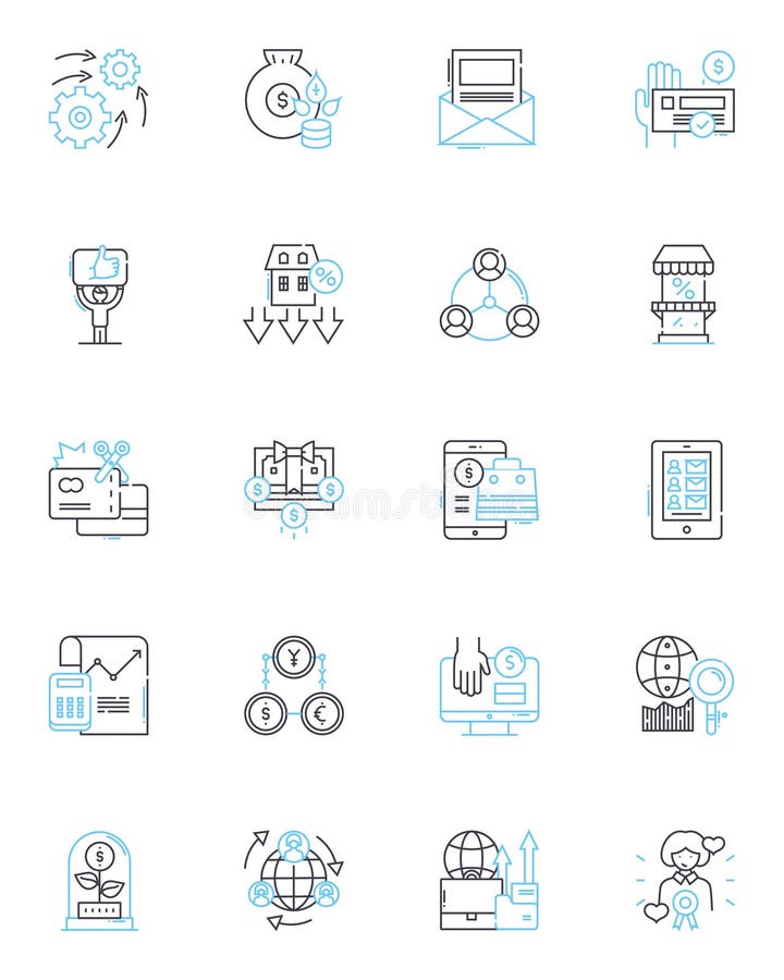 Online nerk linear icons set. Connectivity, Virtual, Internet, Accessible, Globalization, Communication, Digitization royalty free illustration
