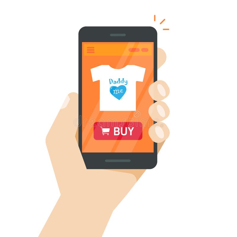 Online opslag op mobiele telefoonvector, Internet-winkelwebsite op het smartphonescherm ter beschikking stock illustratie Online opslag op mobiele telefoonvector, Internet-winkelwebsite op het smartphonescherm ter beschikking stock illustratie