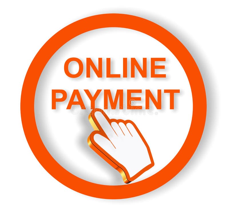 Online payment button text and hand pointer ornange color - 3d rendering