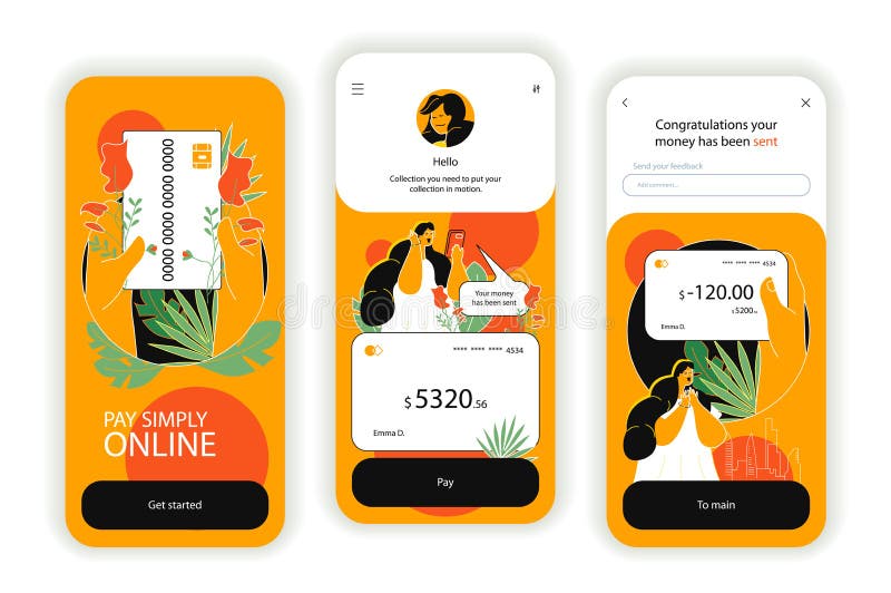 Online payment concept onboarding screens. UI, UX, GUI user interface kit vector illustration