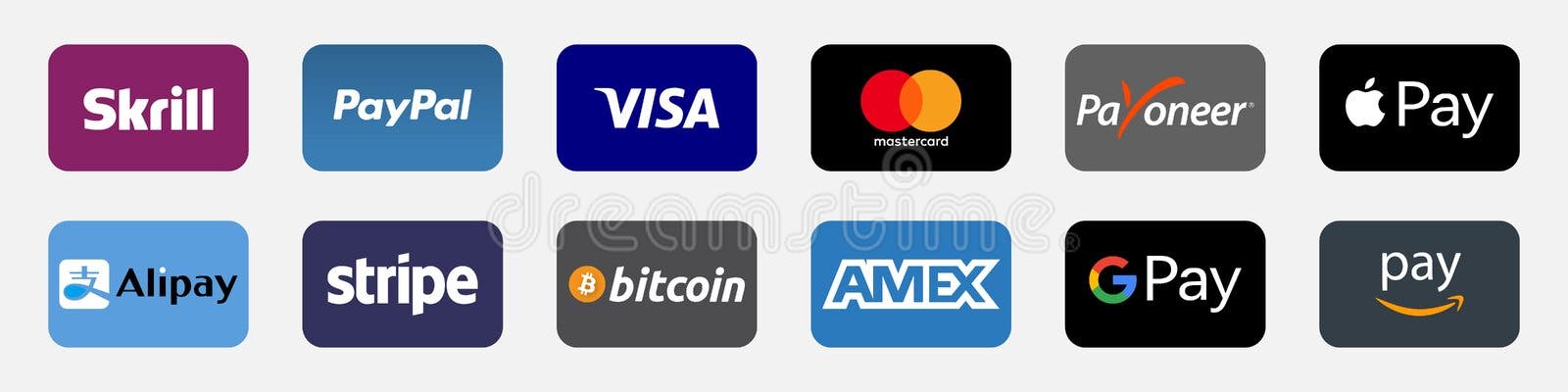 Online Payment Methods Button Set, Company Logos : Visa, Mastercard,  Paypal, American Express, Bitcoin, Amazon Pay, Apple Pay, Editorial  Photography - Illustration Of Digital, Money: 236948102