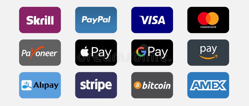 Online Payment Methods Button Set, Company Logos : Visa, Mastercard