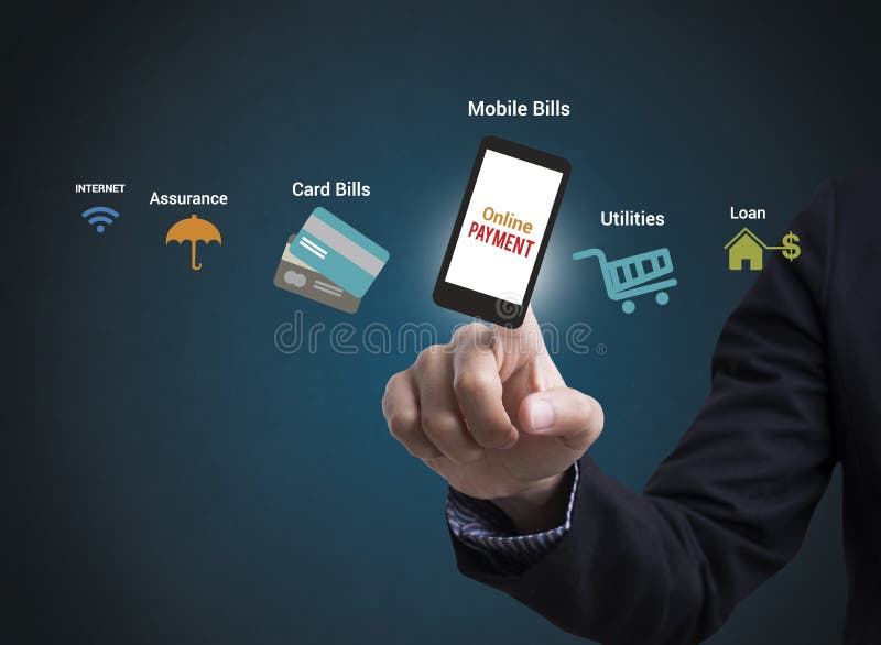Online Payment on mobile phone. concept selecting buying paying