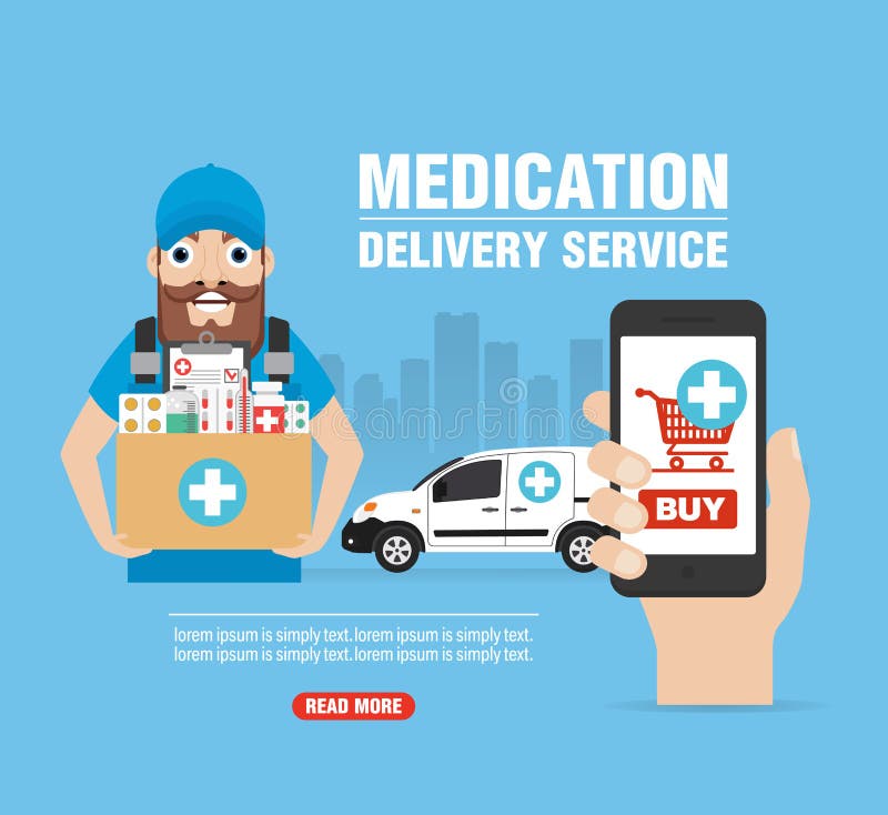 Online Pharmacy. Medication Delivery Service Concept Modern Design Flat