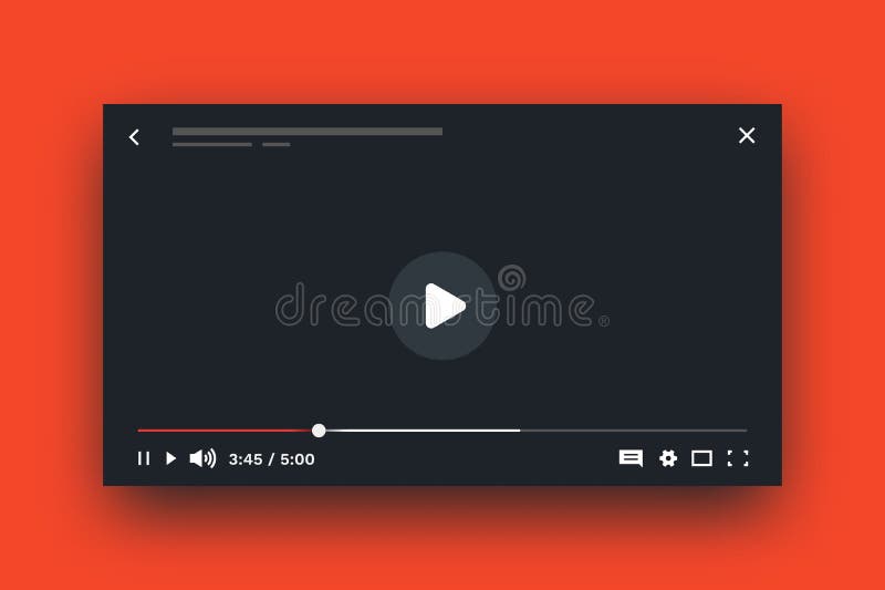 Online player. Live stream video mockup, media player layout with UI elements, timecode and buttons. Vector web screen stock illustration