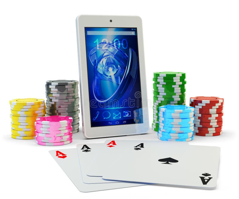 Online pooktoepassing, virtueel casino en het gokken concept vector illustratie Online pooktoepassing, virtueel casino en het gokken concept vector illustratie