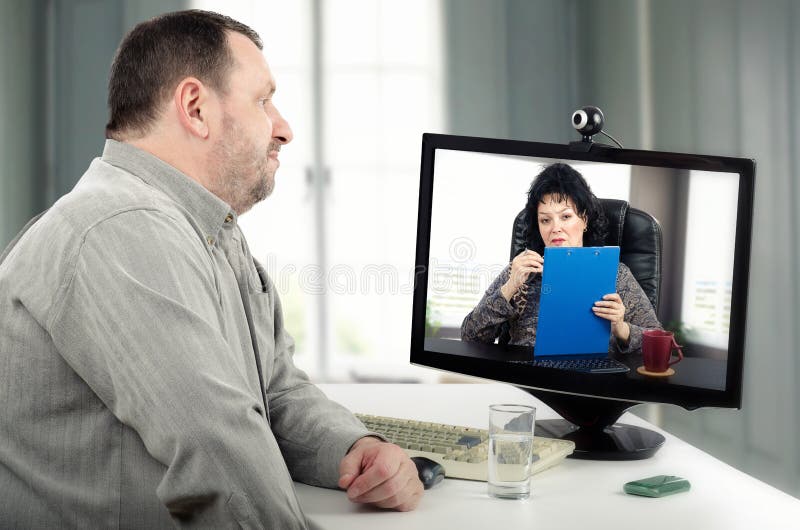 Online psychotherapist face-to-face with patient