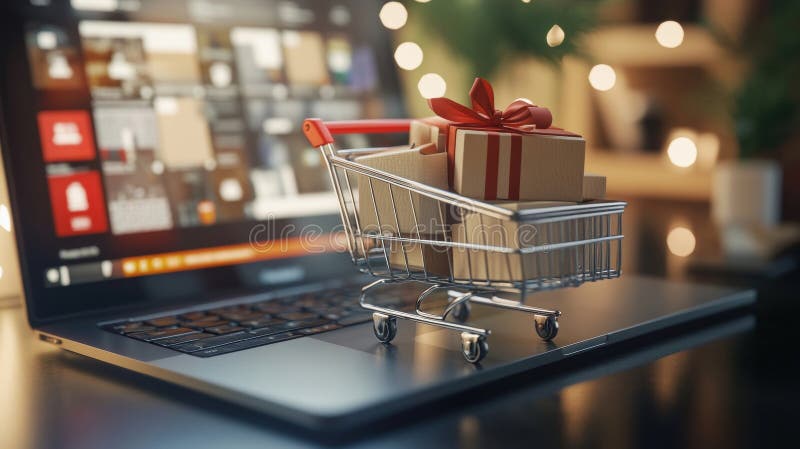 Online-Rabatte für Cybermonate mit Geschenkartikeln vektor abbildung