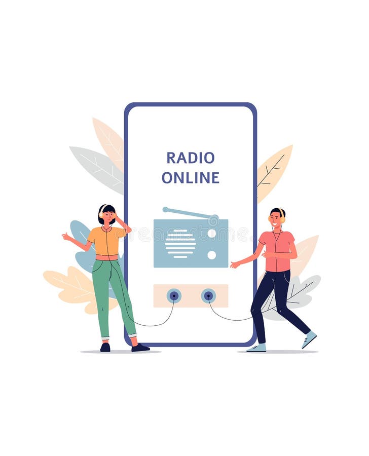 Online Radio App Listeners Concept - Cartoon People Listening To Broadcast  Stock Vector - Illustration of people, media: 195541083