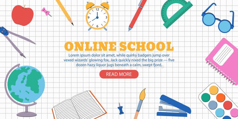 Online school web banner, poster. Online education, e-learning. Vector illustration. royalty free illustration