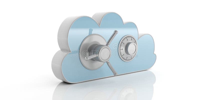 Cloud data computer combination lock safe, isolated, cyan on a white background. 3d illustration. royalty free illustration Cloud data computer combination lock safe, isolated, cyan on a white background. 3d illustration. royalty free illustration