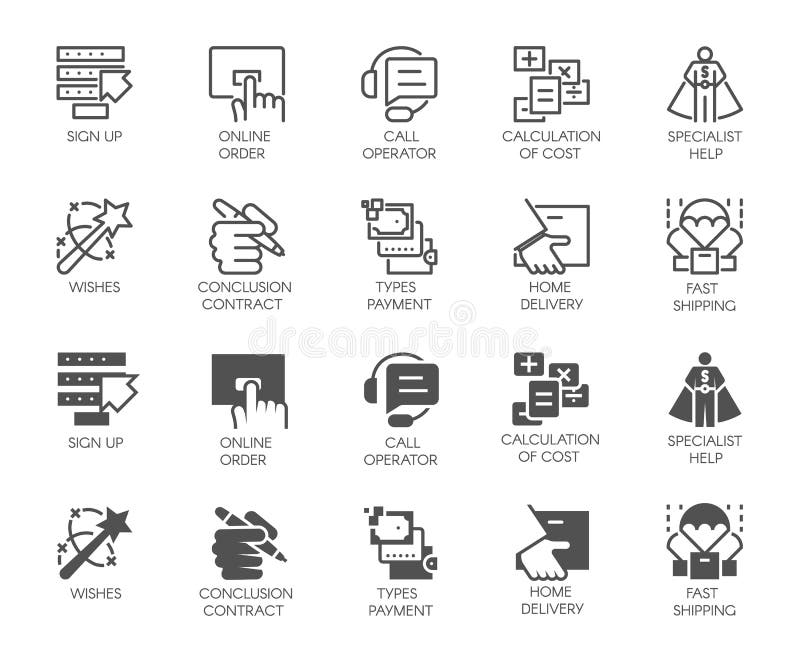 Online-Service-Knöpfe in den Linien- und Glyphdesignen Rufen Sie Betreiber, Hauslieferung, Spezialist, Kostenberechnungsikonen an vektor abbildung Online-Service-Knöpfe in den Linien- und Glyphdesignen Rufen Sie Betreiber, Hauslieferung, Spezialist, Kostenberechnungsikonen an vektor abbildung