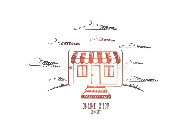 Online shop concept. Hand drawn vector. stock illustration Online shop concept. Hand drawn vector. stock illustration