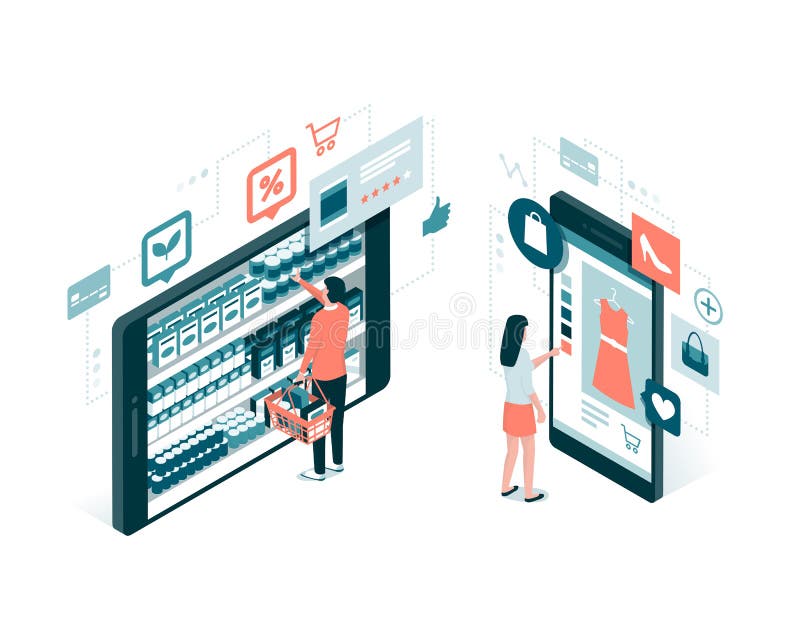 Online shopping and augmented reality royalty free illustration