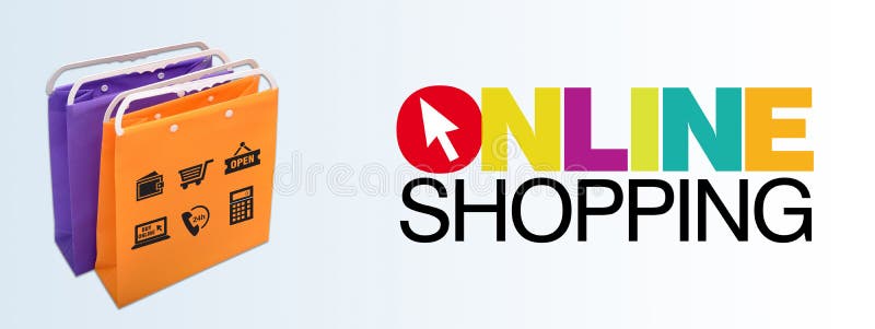 Online Shopping Banner with Bags and Icons Stock Image - Image of ...