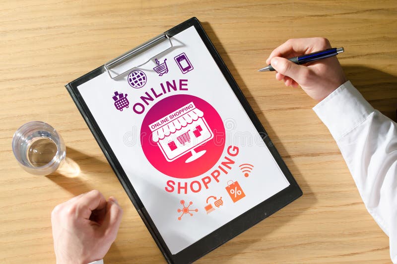 Online Shopping Concept on a Desk Stock Image Image of modern, online