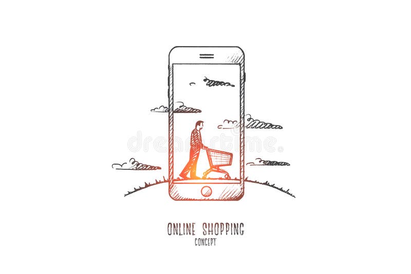 Online shopping concept. Hand drawn isolated vector. vector illustration Online shopping concept. Hand drawn isolated vector. vector illustration