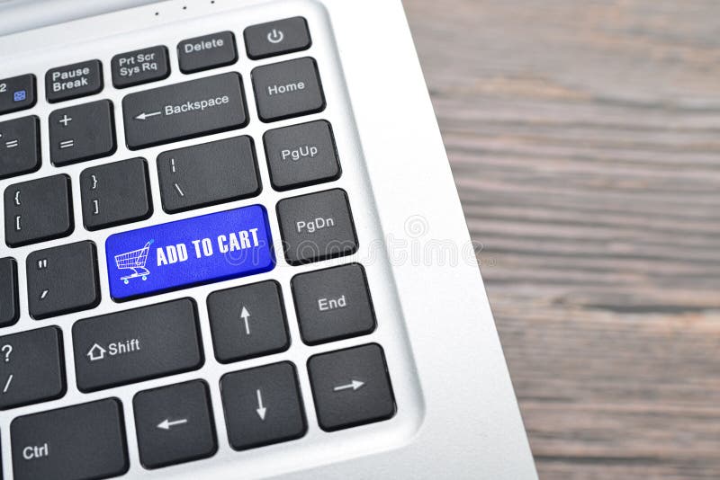 Online shopping concept.With text ADD TO CART on blue button stock image Online shopping concept.With text ADD TO CART on blue button stock image