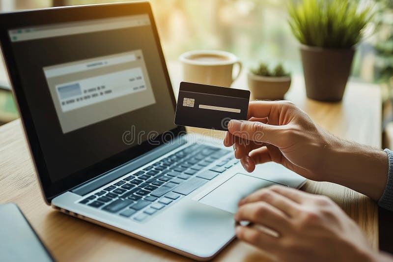 Online shopping with credit card royalty free stock photo