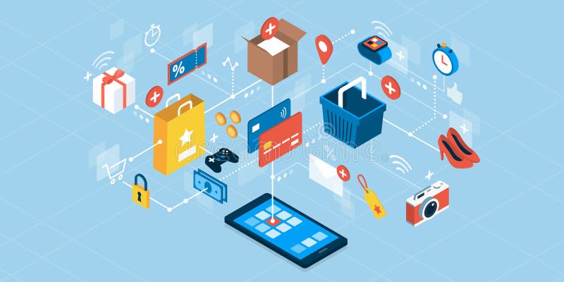 Online shopping and express delivery royalty free illustration