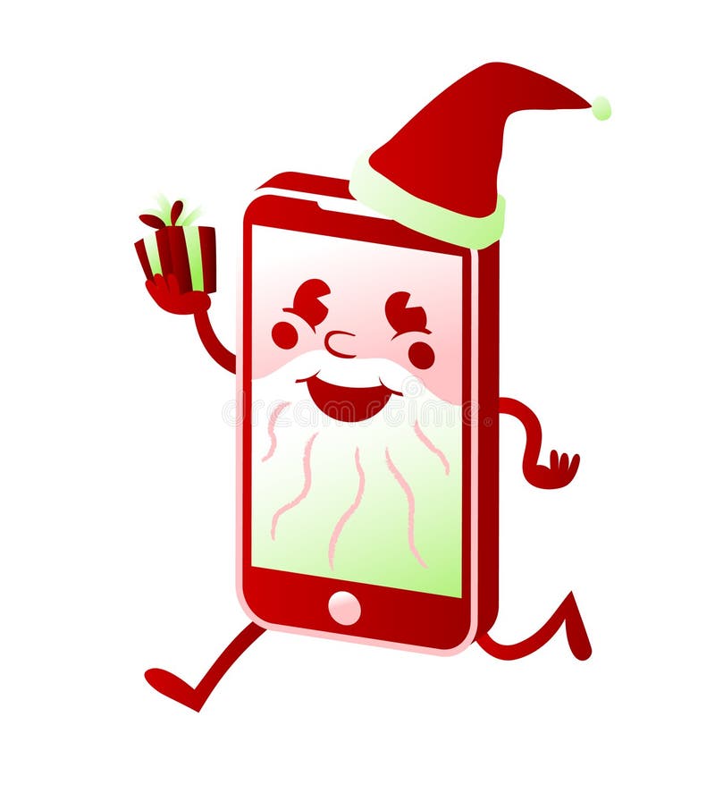 Online-shopping för smarta för telefonSanta Claus tecknad film för tecken julklappar för köp vektor illustrationer Online-shopping för smarta för telefonSanta Claus tecknad film för tecken julklappar för köp vektor illustrationer