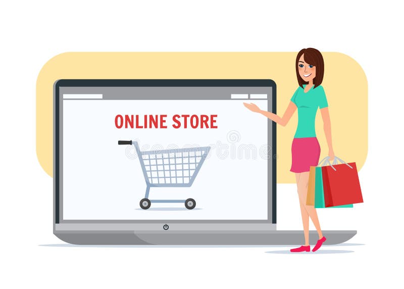 vrijheid De kamer schoonmaken enthousiasme Online Shopping Girl. Business Cartoon Concept Vector Stock Vector -  Illustration of lady, female: 80611502