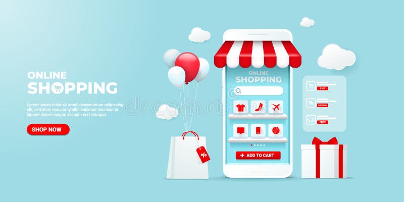 Online Shopping illustration on mobile application concept vector illustration