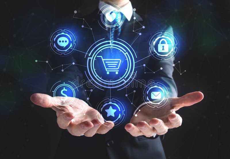 Online Shopping Theme with businessman stock illustration Online Shopping Theme with businessman stock illustration