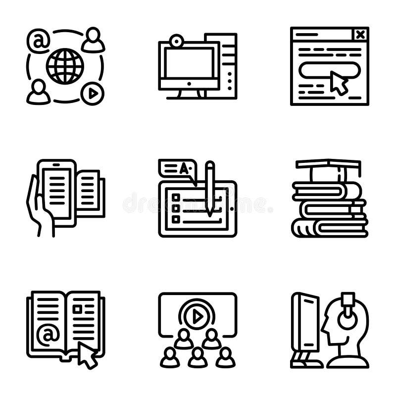 Online study icon set, outline style royalty free illustration Online study icon set, outline style royalty free illustration