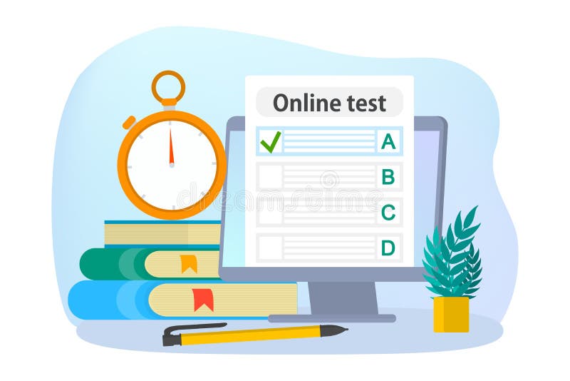 Online Test Concept. Quiz on the Computer Stock Vector Illustration Online Test Concept. Quiz on the Computer Stock Vector Illustration