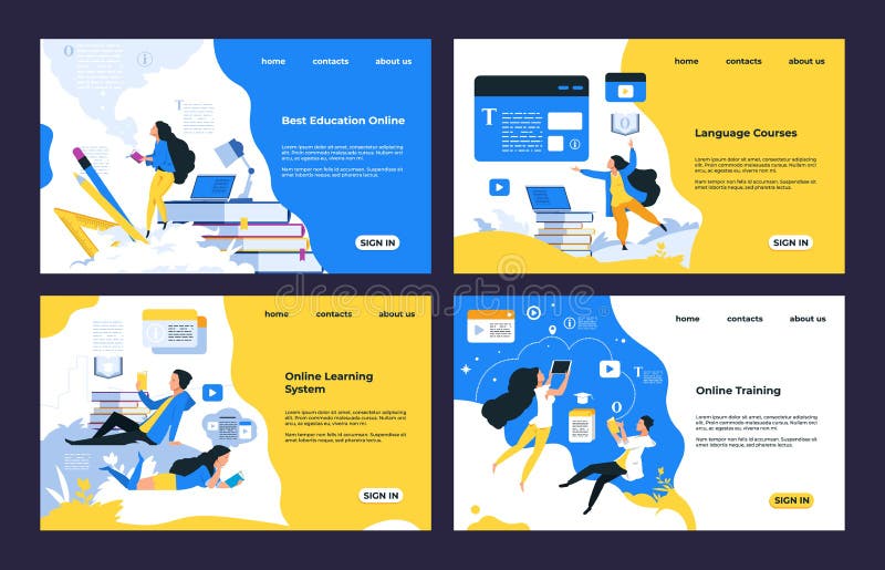 Online training landing page. Video tutorials, training courses, online library and education, landing page design stock illustration